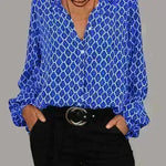 Women's Office Work Formal business V-neck Long Sleeve Stylish Button down Blouse shirt