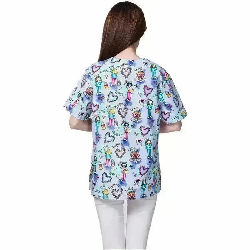 Cartoon Printing Hand Washing Suit Short Sleeve Small Shirt Beautician Pet Hospital Brush Hand Doctor Overalls EX-STOCK