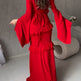 Women's V-neck Bell-Sleeve Ruffled Maxi Dress – Elegant Tiered Ruffle Formal Gown | Red | Sizes XS–XL 2