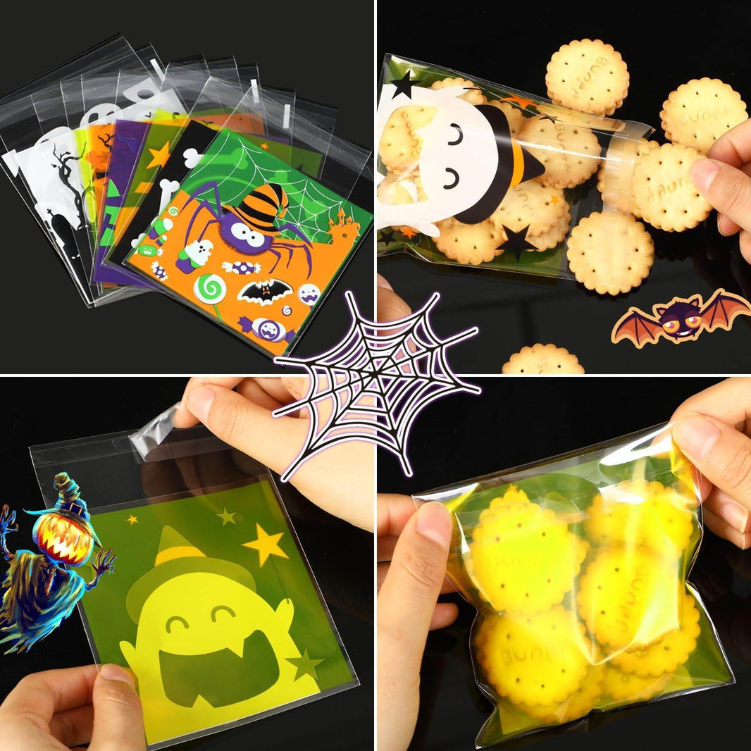 Halloween 450pcs Self-adhesive Candy Cellophane Treat Bags Cookie Bags For Halloween Trick Or Treat Goodie Party Favor Supplies-9 Patterns-Cannot Be Listed On Amazon Platform EX-STOCK
