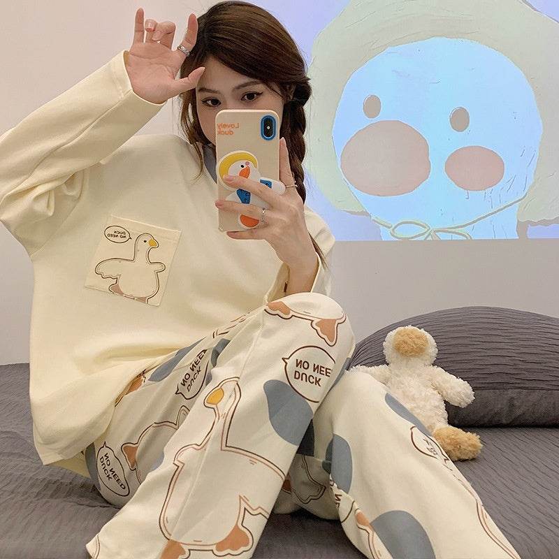 Cartoon Loose And Cute Long-sleeved Pajamas For Women Spring Autumn Set Casual Homewear Outerwear - EX-STOCK Canada