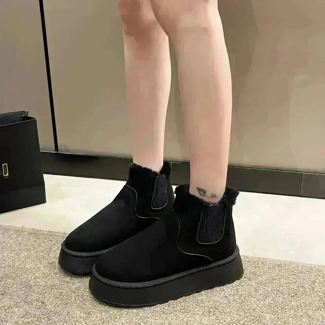 Women's Plush Boots Winter Warm Fleece Thick Flats Snow Boots Fashion Shoes