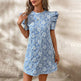 Women's Summer Mini Dress Short Sleeve Floral Jacquard Puff Sleeve Crew Neck Dress EX-STOCK