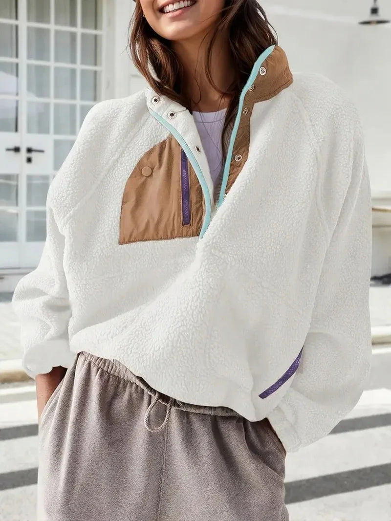 Women's Fashion Sweatshirt Fleece Stand Collar Zipper Pocket Top EX-STOCK Canada 