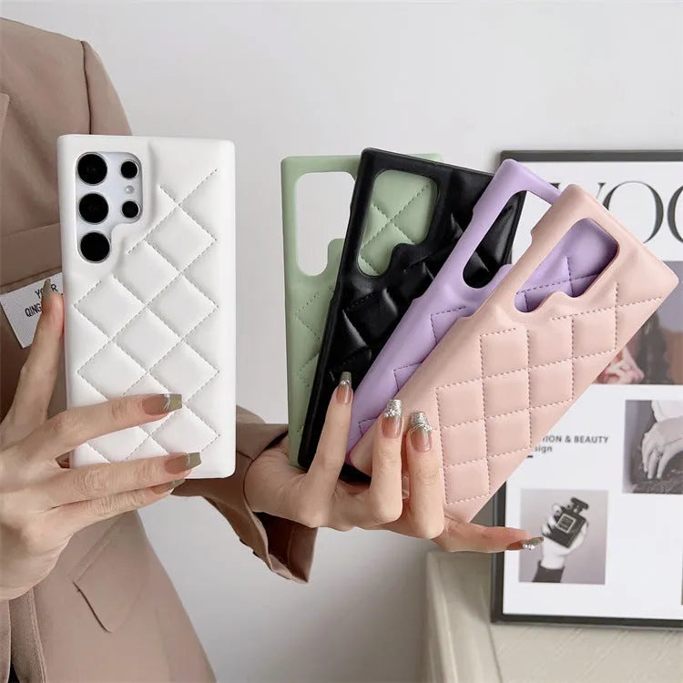 علبة هاتف جلدية من Diamond Plaid Samsung