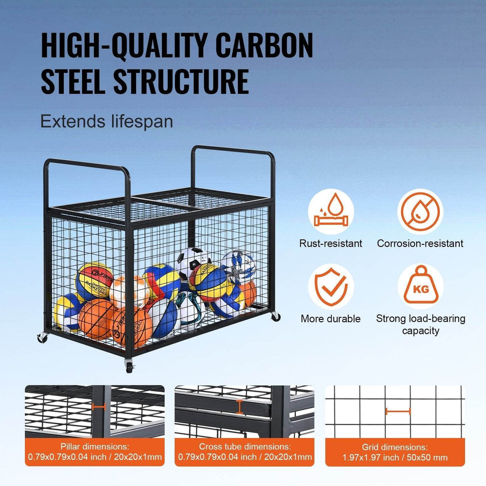 Rolling Sports Ball Storage Cart, Lockable Basketball Cage With Double Lids, Sport Equipment Holder Organizer For Indoor Outdoor, Steel Storage Rack For Garages, Playgroup, Gym And Schools - EX-STOCK Canada
