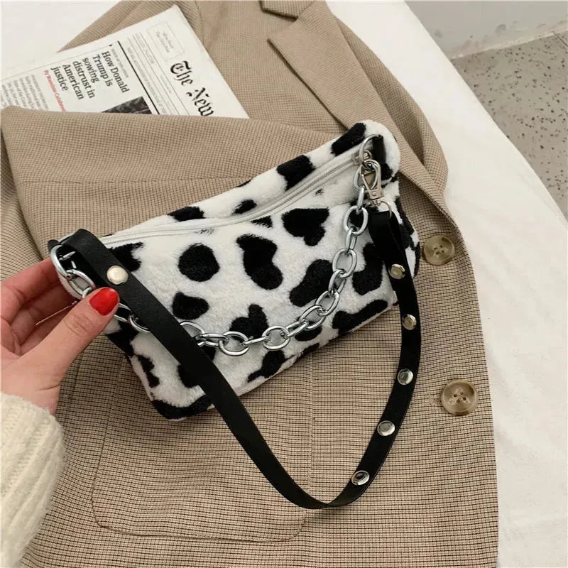 Leopard Pattern Plush Bag Personality Diagonal Women Bag Chain Shoulder Bag - EX-STOCK CANADA