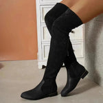 Botas de moda sobre la rodilla para mujeres costuras de gamuza botas largas bajas con zapatos de fiesta de diseño de cremallera lateral Invierno