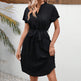 tie belt dress & Elegant V Neck Short Sleeve Casual Summer EX-STOCK