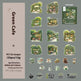 A product listing graphic for a PET sticker pack featuring 25 green-themed cafe and coffee shop illustrations. The left side has a beige panel with text reading 'Green Cafe' and product specifications, while the right side displays the individual sticker designs, including small café exterior scenes, cups, pastries, and coffee-related icons, all on a gray background.