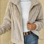 Fall Winter Casual Women Thick Fleece sherpa  Lapel  Cardigan sweater Jacket