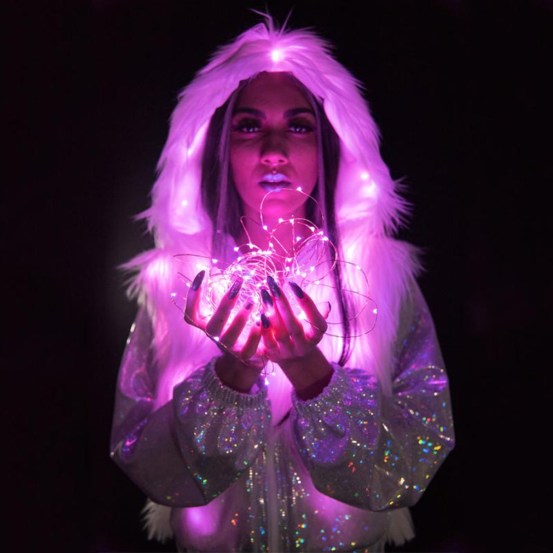 White LED faux-fur Halloween costume jacket | EX-STOCK Canada product gallery image 2