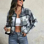 Fashion Oversized Plaid Lapel Cropped Jacket  outwear top for women - EX-STOCK CANADA