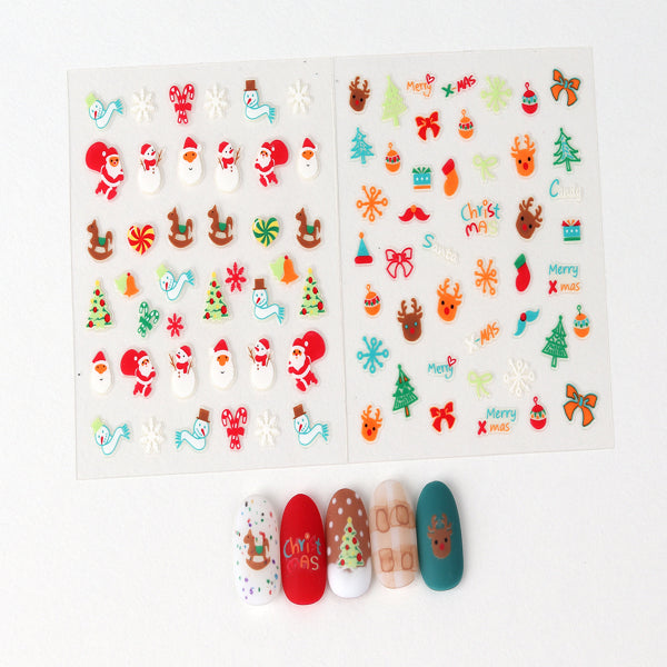 30sheet GlossyBlossom 3D Christmas Nail Stickers – Korean Made Holiday Nail Art Decals For Festive DIY Manicure, Santa, Reindeer, Snowflake & Tree Designs EX-STOCK Canada 
