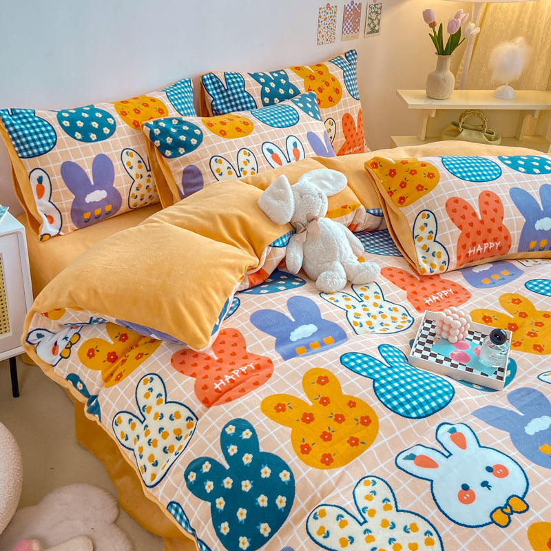 Winter Thickened Milk Fleece Bed Four-piece Coral Flannel Duvet Cover EX-STOCK Canada 