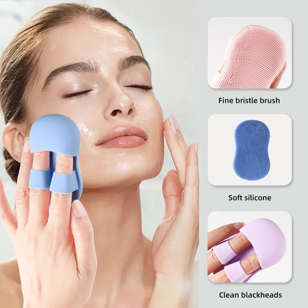 2PC Face Scrubber Mini Facial Brush Silicone Wash Exfoliator Finger Glove Pads Handheld Cleansing Brushes Tool Skin Care Deep Clean Baby Shampoo Baby Bath Brush 