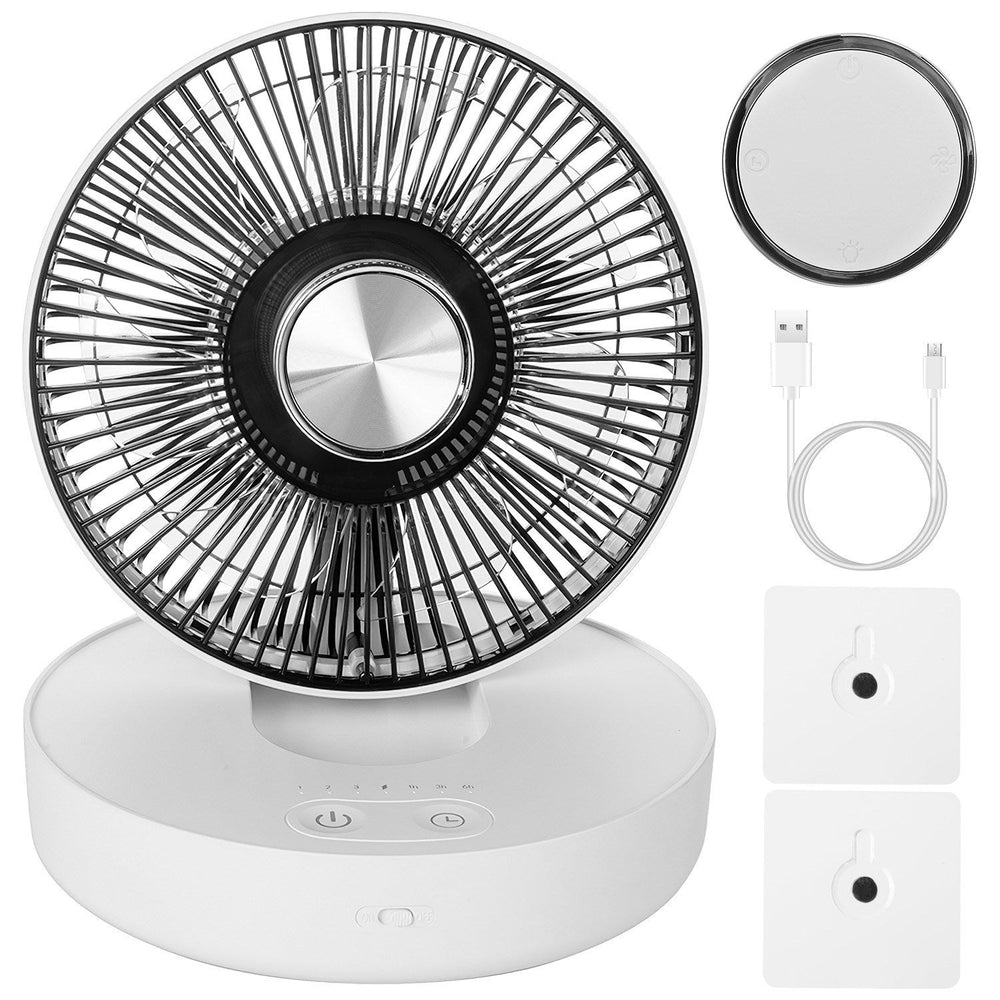 Foldable Rechargeable LED Desk Fan Wall Mounted Fan With Magnetic Remote Hanging Oscillating Fan With 4 Speeds 2 Brightness Time Setting Automatic Rotation EX-STOCK