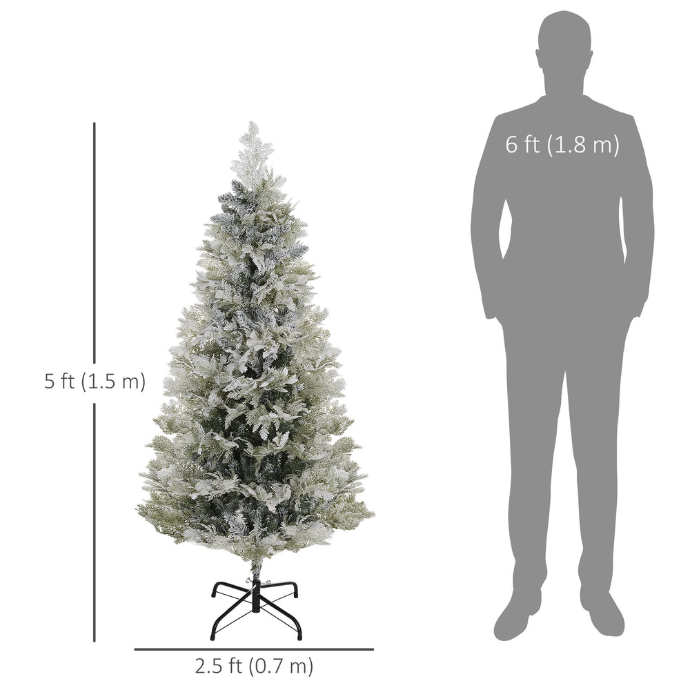 5 Feet Pencil Snow Flocked Artificial Christmas Tree With 517 Realistic Cypress Branches, Auto Open, Green EX-STOCK Canada 
