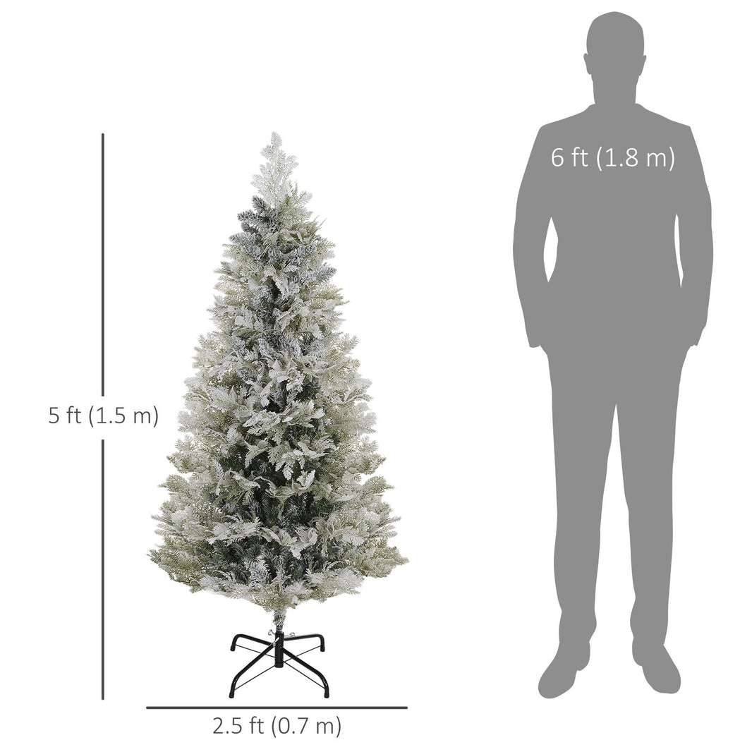 5 Feet Pencil Snow Flocked Artificial Christmas Tree With 517 Realistic Cypress Branches, Auto Open, Green EX-STOCK Canada 