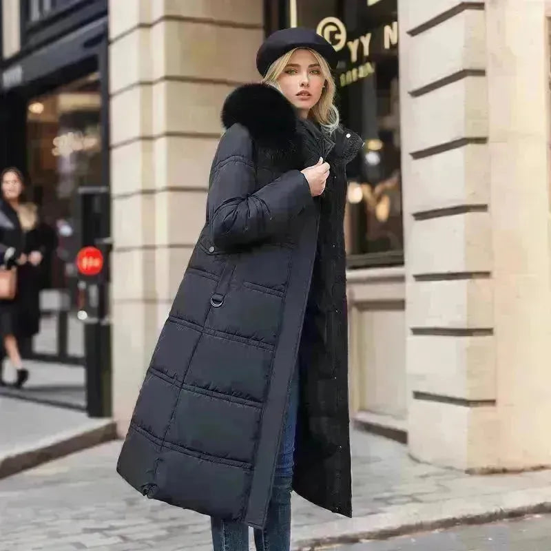 Women's Mid Length Fur Hoodie Winter Jacket Coat