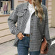 Casual Houndstooth Lapel Tweed Button long sleeve shirt tops for women - EX-STOCK CANADA