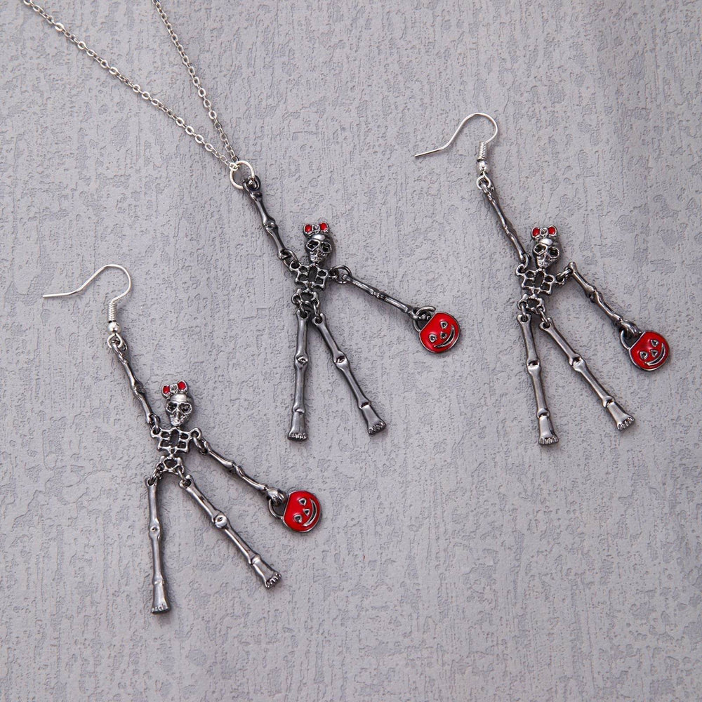3pcs Halloween Skeleton Earrings And Necklace Set Creative Retro Personality Jewelry Accessories EX-STOCK