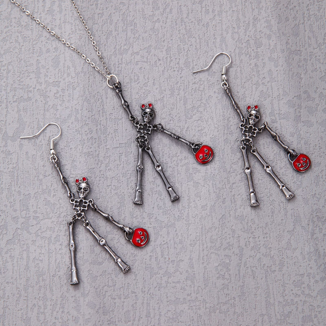 3pcs Halloween Skeleton Earrings And Necklace Set Creative Retro Personality Jewelry Accessories EX-STOCK