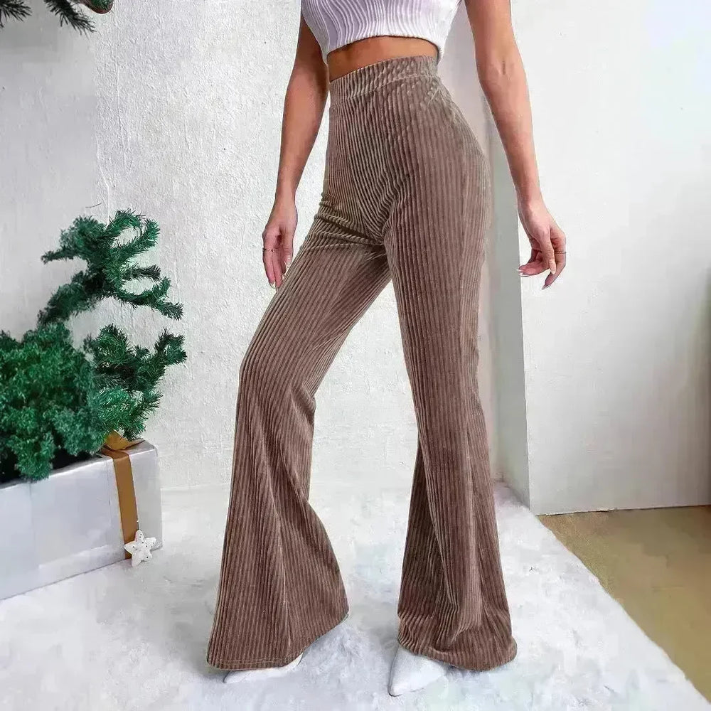 High Waist Lamp Wick Corduroy Bell-bottom Pants Wide Leg Women - EX-STOCK CANADA