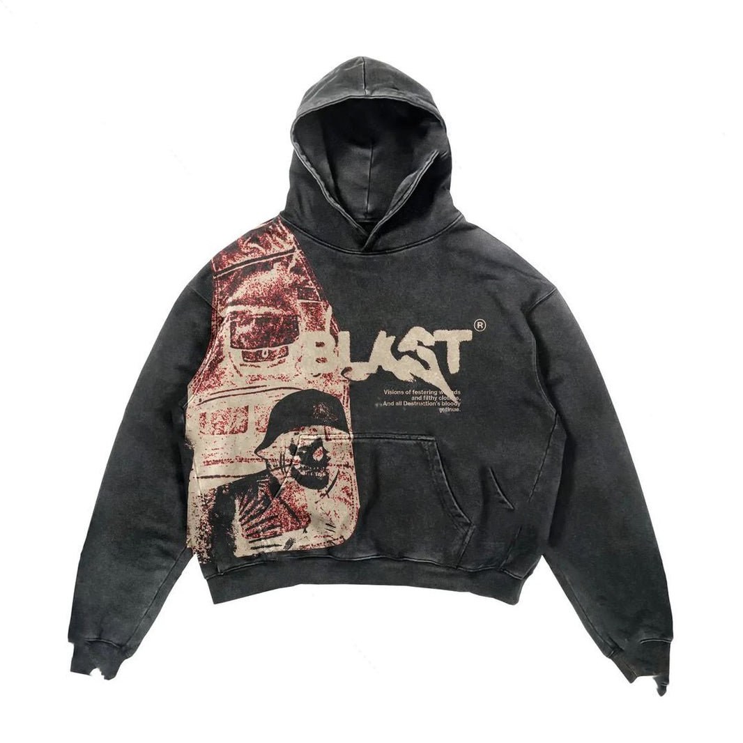 Y2K Gothic Reißverschluss-Hoodie – Retro Streetwear Lockere Fledermausarm-Strickjacke