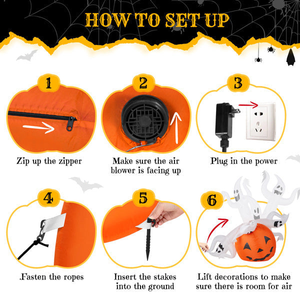5.9 FT Halloween Inflatable Pumpkin Ghost Outdoor Decorations, Scary Blow Up Yard Decor With Built-in LED Lights For Holiday Party Yard Lawn Garden Decor Indoor Outdoor 12V EX-STOCK