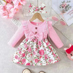 Niña recién nacida Vestido de reverso de la proa de lazo floral de invierno