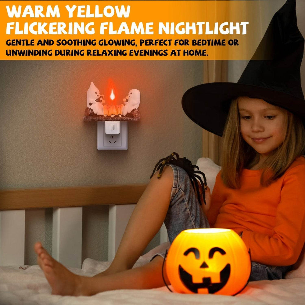 2Pcs Ghost Campfire Flickering Flame Night Light Indoor 3D Funny Halloween Nightlight Decoration Bedroom Night Light Halloween Decoration Gift For Friend Family - EX-STOCK Canada