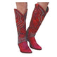 Red patterned boots on a white background