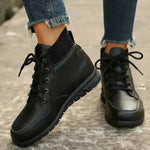 Round Toe Lace-up Ankle Boots Fall Winter Fashion Versatile Non-slip Flat Shoes Retro Western Cowboy Ankle Boot For Women - EX-STOCK CANADA