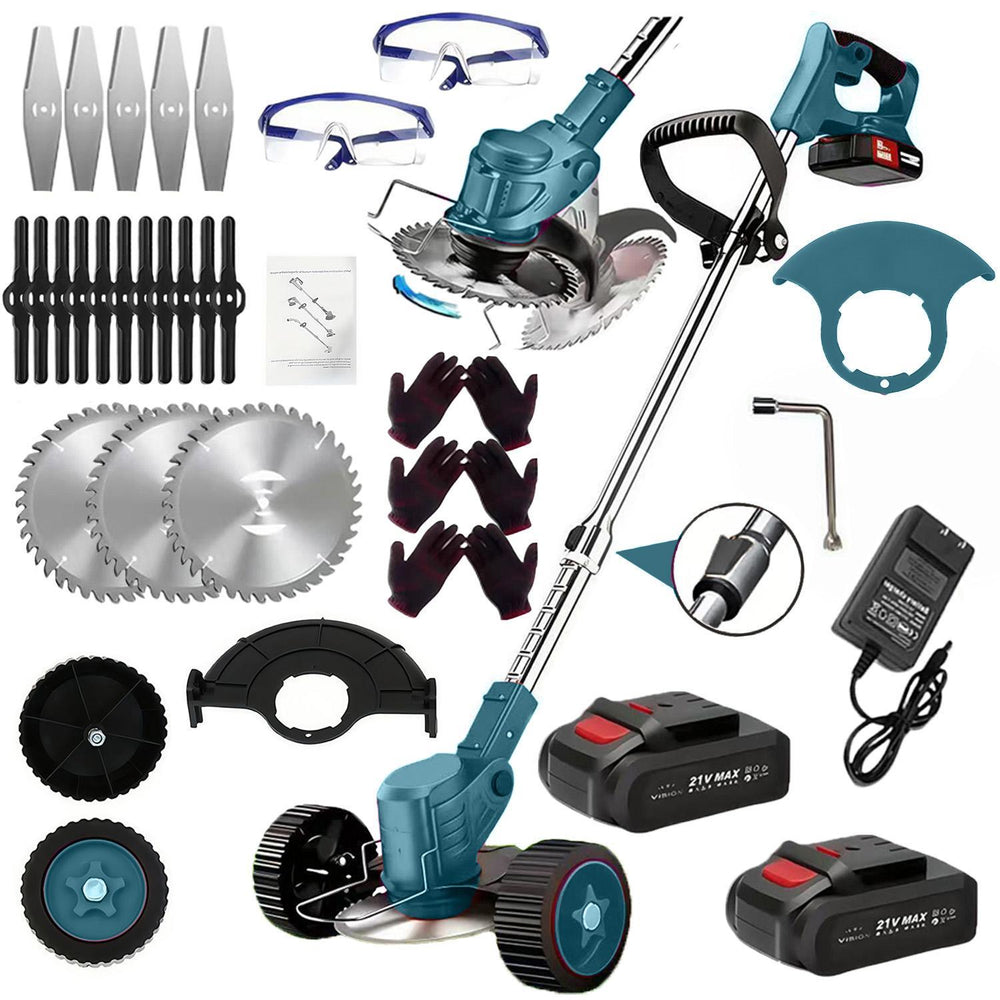 21V Electric Weed Eater With Wheels,Cordless Battery Weed Wacker With Charger, 2Batteries,3 In 1 Brush Cutter String Trimmer Grass Trimmer Lawn Mower,Edger For Garden And Yard Lawn,dealsforyoudays EX-STOCK Canada 