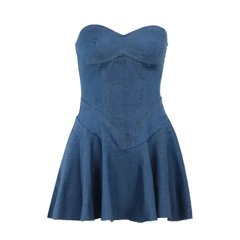 Fashion Tube Top Denim short mini Dress for Club - EX-STOCK CANADA