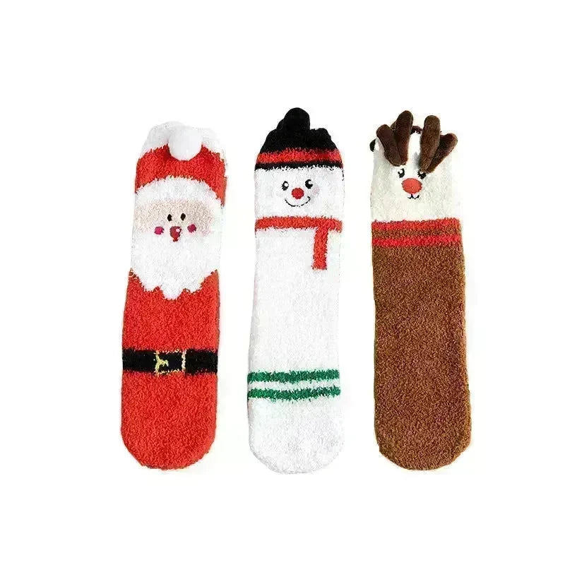 Child Christmas Socks Winter No-shedding Cute Elk Elk Santa Claus Snowman Sleeping Floor Coral Fleece Socks - EX-STOCK CANADA