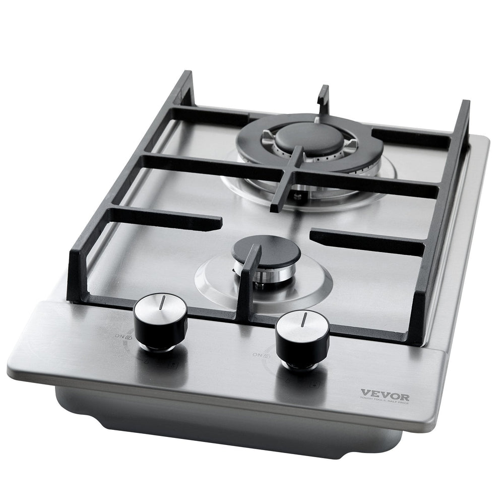 Gas Cooktop 12 Inch, Max 12250BTU 2 Burners Built-in Stainless Steel Gas Stove Top, LPG NG Convertible Dual Fuel Natural Gas Hob With Thermocouple Protection EX-STOCK
