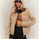Color Blocking Collar Zipper Denim Jacket For Women EX-STOCK Canada 