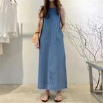 Women's Fashion Sleeveless Mum loose Long Denim Dress
