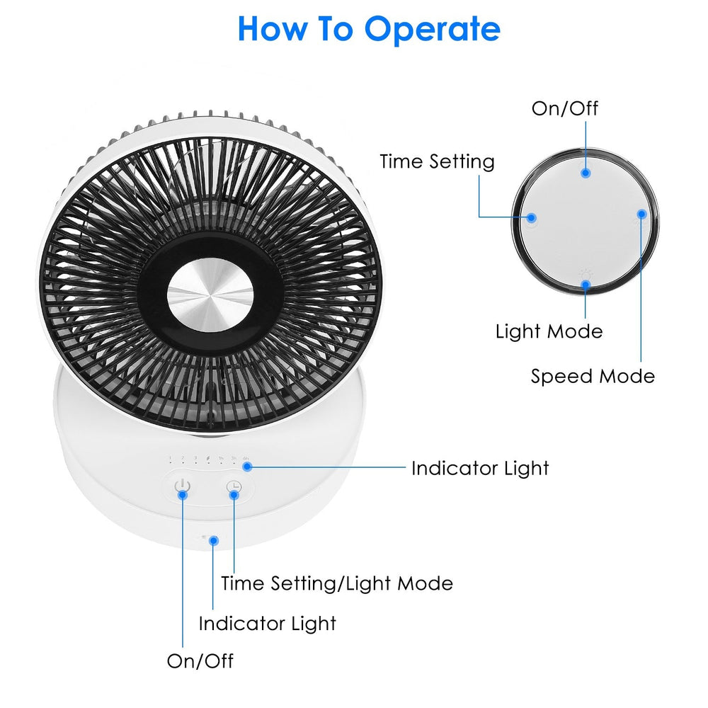 Foldable Rechargeable LED Desk Fan Wall Mounted Fan With Magnetic Remote Hanging Oscillating Fan With 4 Speeds 2 Brightness Time Setting Automatic Rotation EX-STOCK