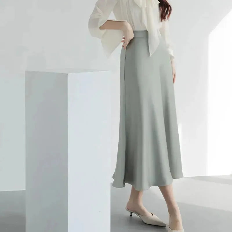 Women's formal Work Satin Skirt Summer High Waist Midi Sheath Skirt - EX-STOCK CANADA