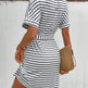 Womens Summer Short Sleeve Casual Striped Mini Tie Belt Dress EX-STOCK