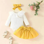Dos piezas Baby Girl Lace Ruffles de manga larga Falda de proa del cabello Bail Band Baby Girl Outwear