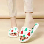 Árbol de navidad Descripción de la casa de la casa dormitorio de la moda de la moda zapatillas de peluche para mujeres zapatos de casa difusos