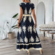 Women's Summer Flowy Maxi Dress Casual Cap Sleeve V Neck Smocked Waist Beach Sundress EX-STOCK