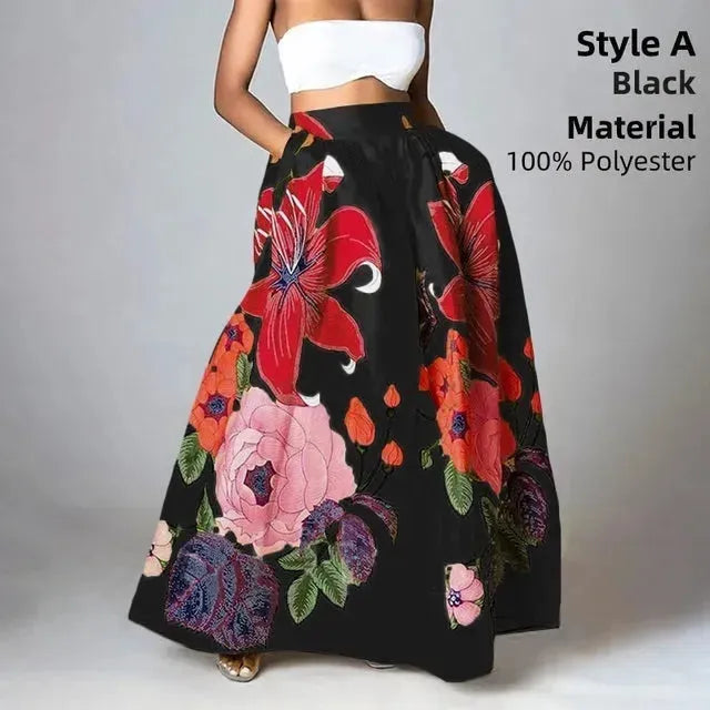 Elegant Bottoms Skirt Floral Long Maxi prairie Skirt - EX-STOCK CANADA
