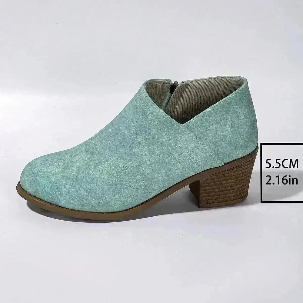 Chunky Heel Round Toe Ankle Boots With Side Zipper Design Fashion Fall Winter Short Boots For Women Shoes - EX-STOCK CANADA