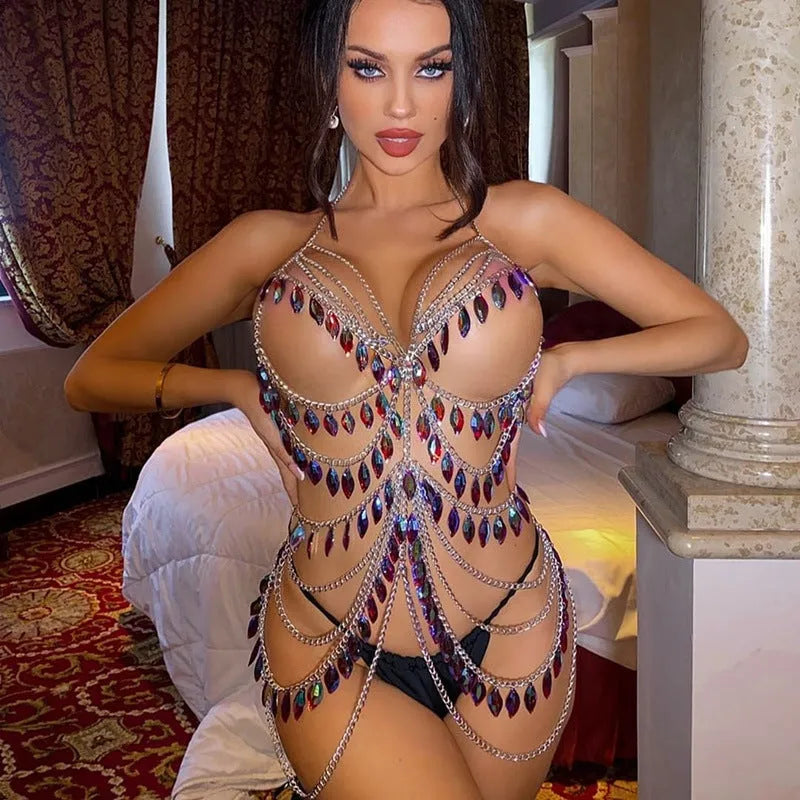 Nightclub Party Colorful  Crystal Body Chains for Stripers Lingerie Accessory - EX-STOCK CANADA