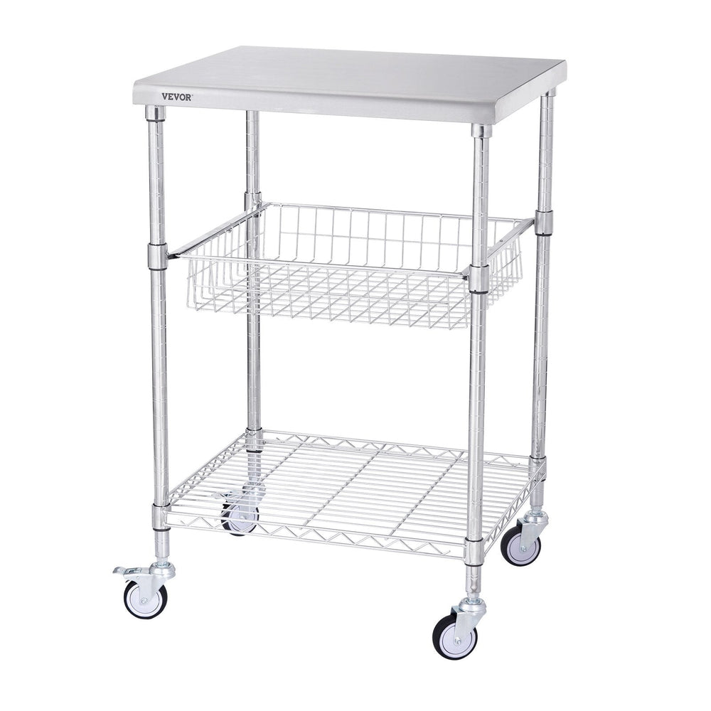 3-Tier Utility Cart Rolling Cart On Wheels 470 LBS 6 Hooks EX-STOCK